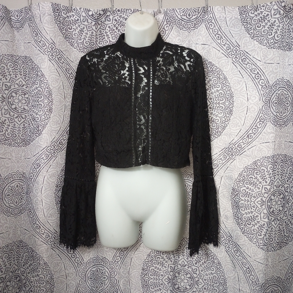 DO + BE Lace Gothic Crop Top with Bell Sleeves Size Large